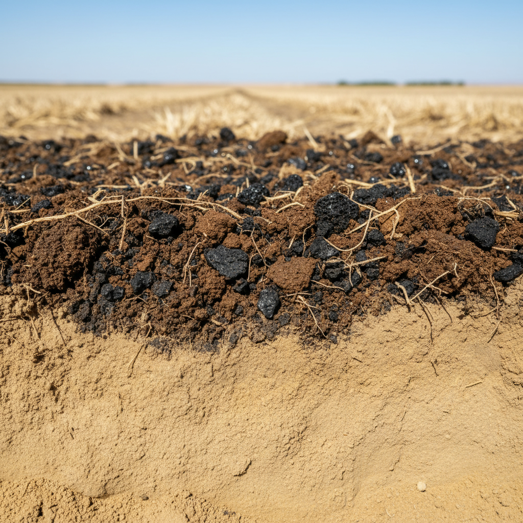 Поперечный срез песчаной почвы, обогащенной темными органическими добавками, которые удерживают влагу.