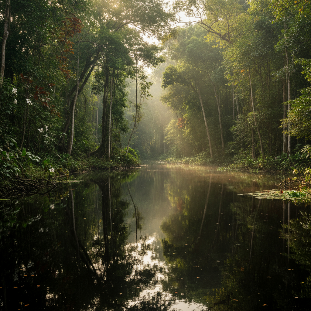 Утечка древнего углерода из озер бассейна Конго угрожает климату Темные воды озера в бассейне реки Конго, окруженного густыми тропическими болотными лесами и торфяниками.
