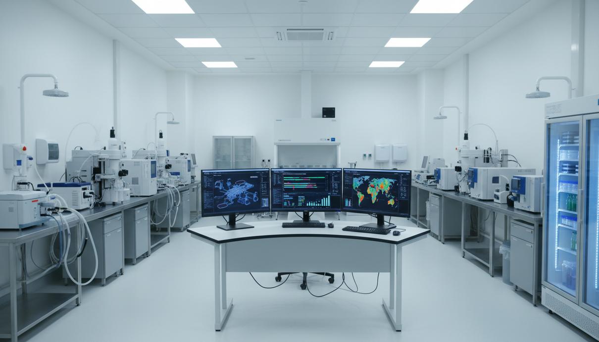Современное лабораторное оборудование и мониторы с цифровыми моделями анализа безопасности продуктов